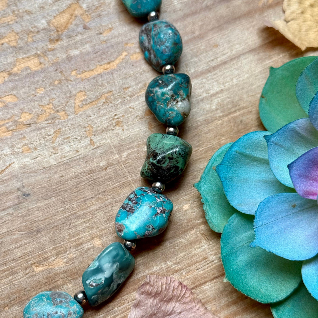 Sterling Silver w/ Blue Turquoise Nugget Necklace – 24”