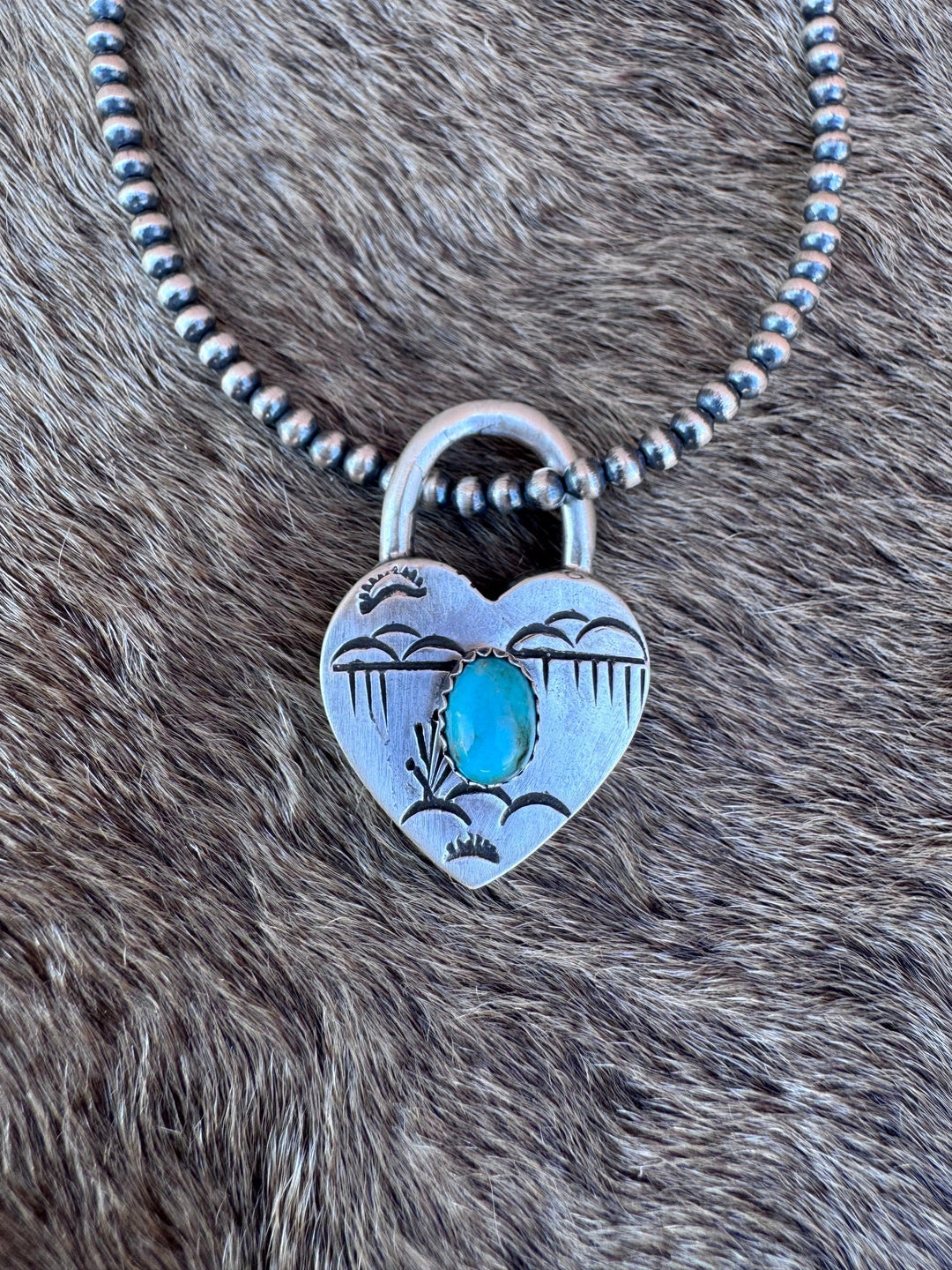Handcrafted Kingman Turquoise & Sterling Silver Heart Locket Pendant by Patrick Yazzie Nizhoni Traders LLC
