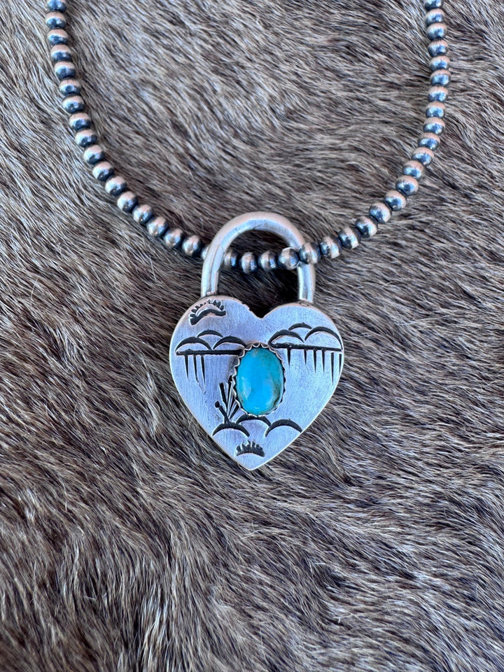 Handcrafted Kingman Turquoise & Sterling Silver Heart Locket Pendant by Patrick Yazzie Nizhoni Traders LLC