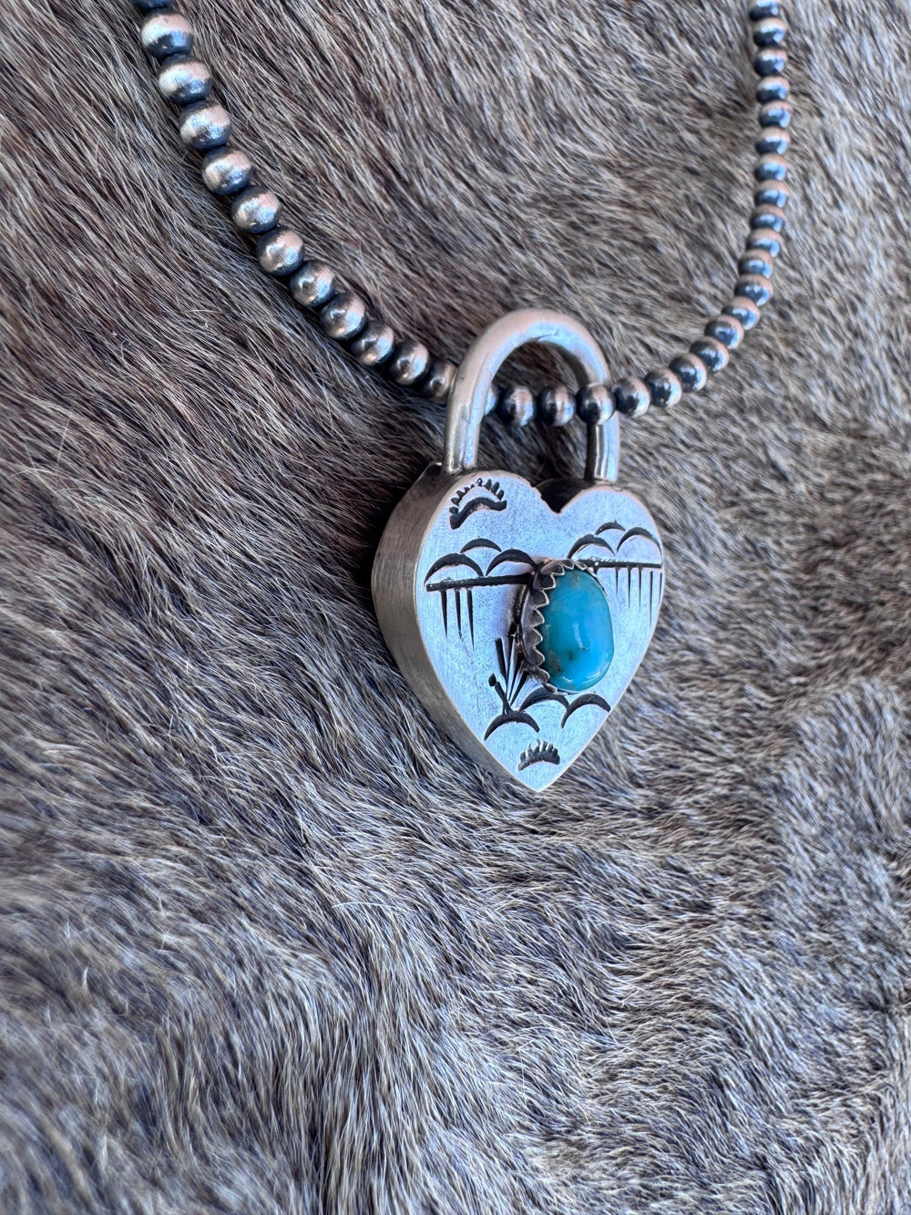 Handcrafted Kingman Turquoise & Sterling Silver Heart Locket Pendant by Patrick Yazzie Nizhoni Traders LLC