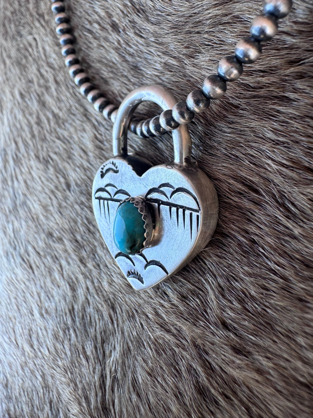 Handcrafted Kingman Turquoise & Sterling Silver Heart Locket Pendant by Patrick Yazzie Nizhoni Traders LLC