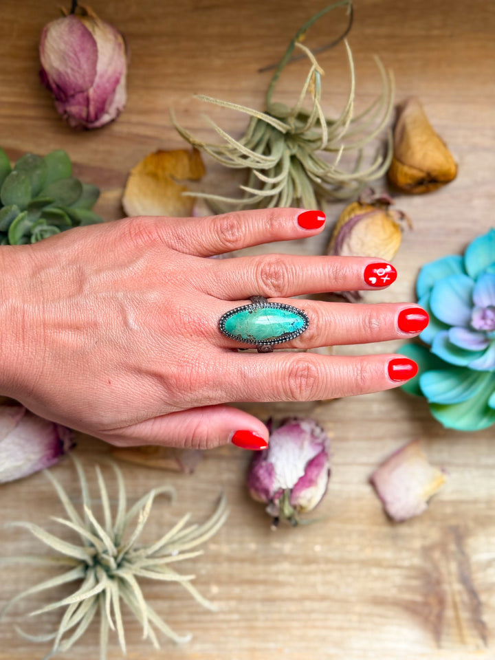 Sterling Silver Adjustable Oval Turquoise Ring