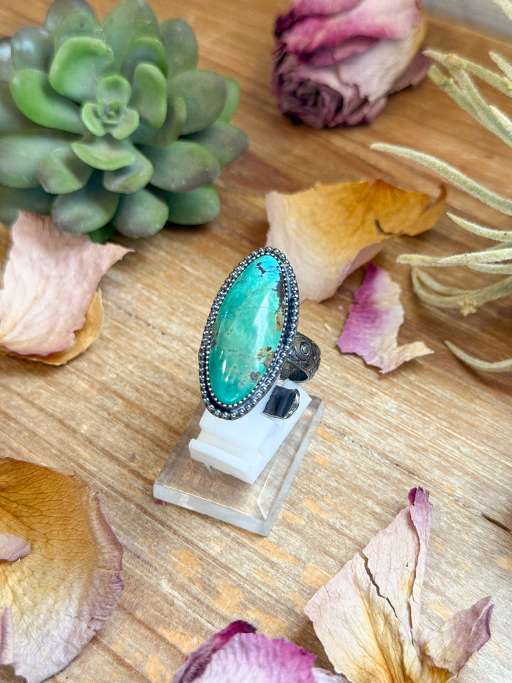 Sterling Silver Adjustable Oval Turquoise Ring