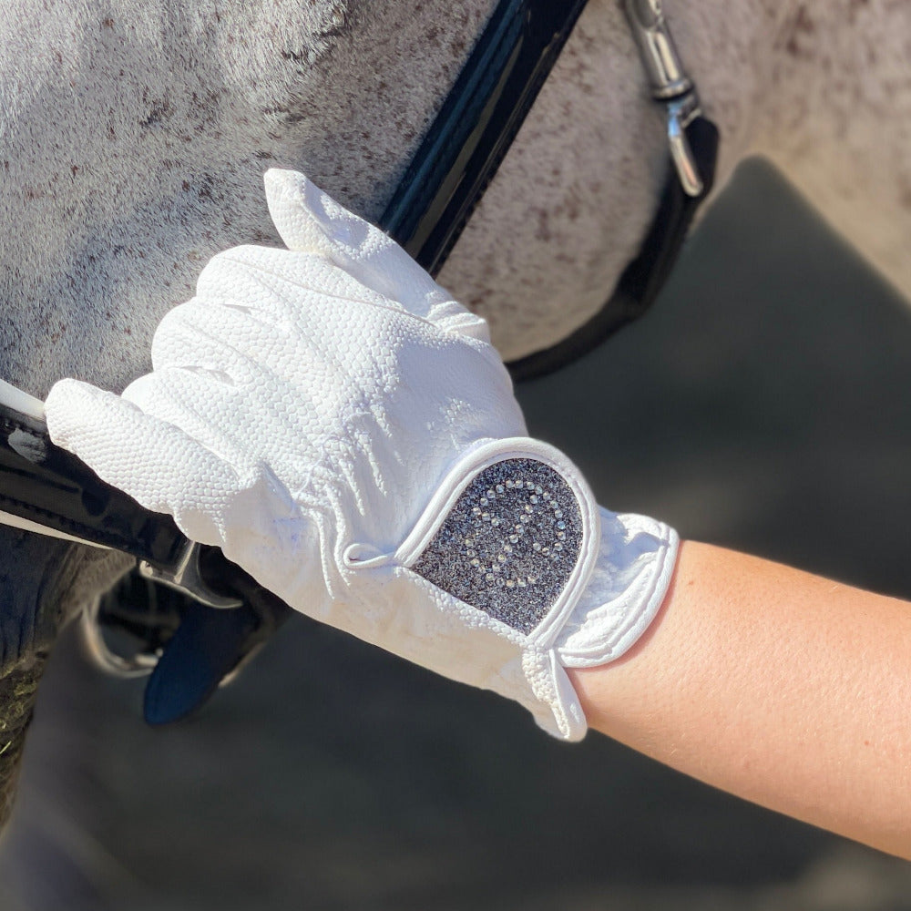 Halter Ego® Competition Gloves - Silver Gray Glitter & Crystal Logo Halter Ego®