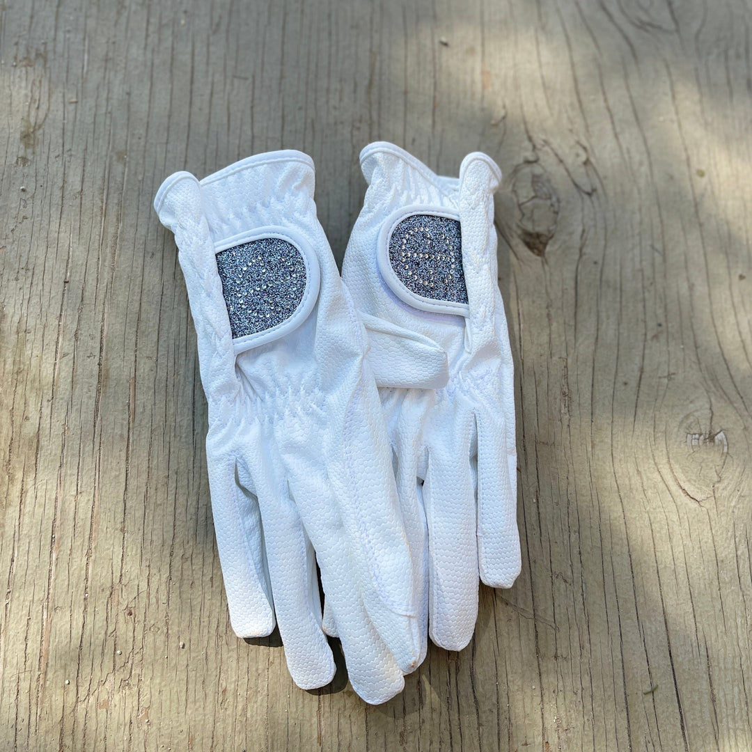 Halter Ego® Competition Gloves - Silver Gray Glitter & Crystal Logo Halter Ego®