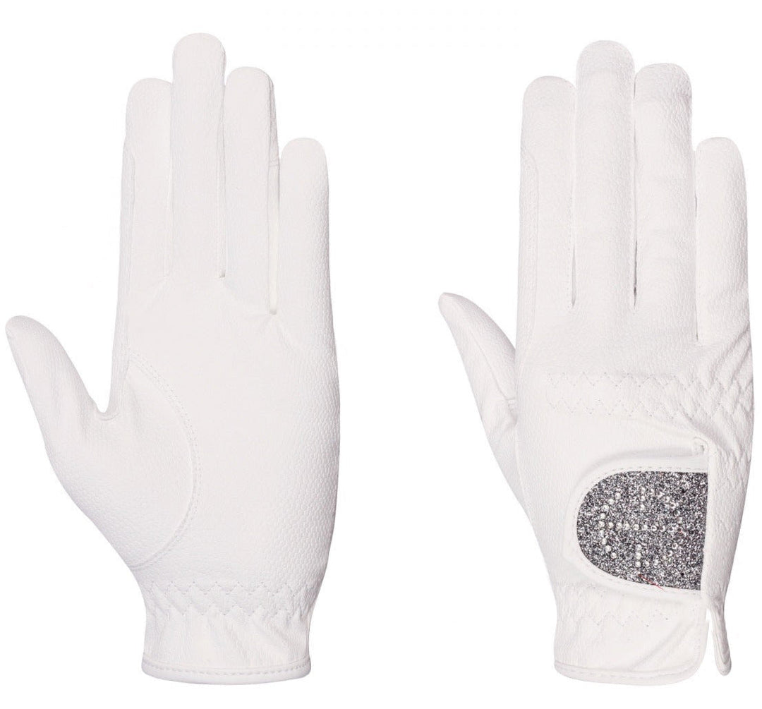 Halter Ego® Competition Gloves - Silver Gray Glitter & Crystal Logo Halter Ego®
