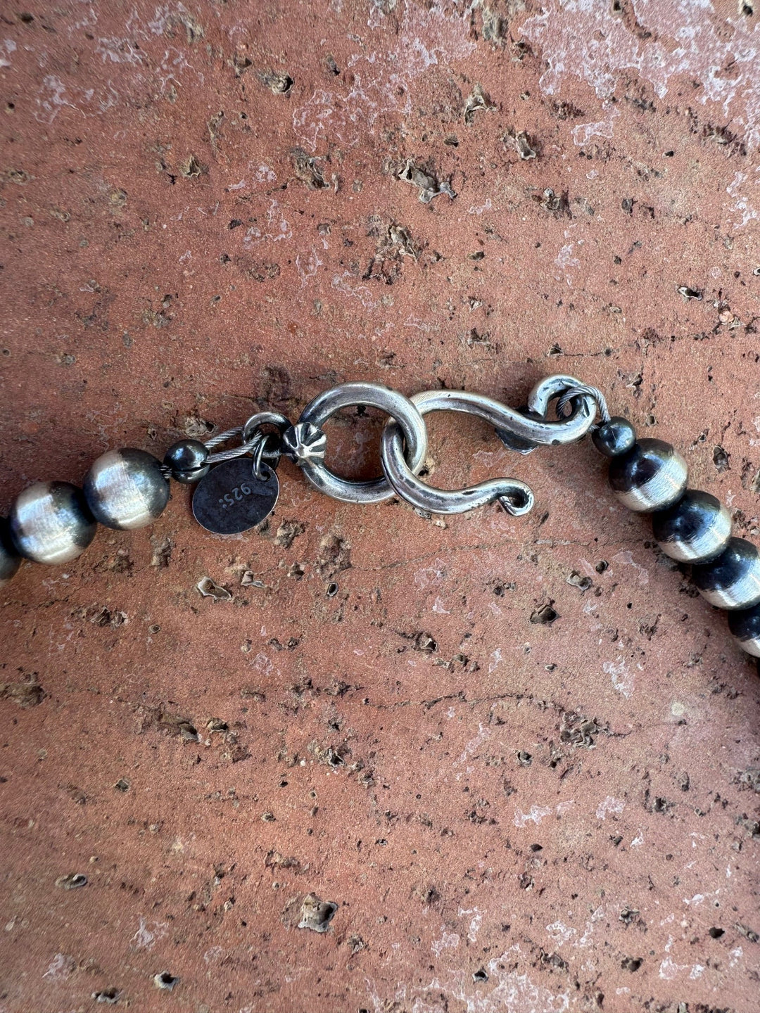 Handcrafted Kingman Turquoise & Sterling Silver Pearl 6mm Beaded 18” Necklace