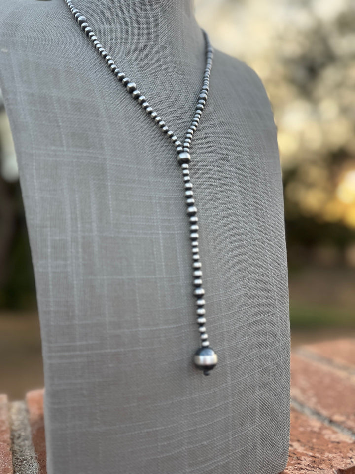 Handcrafted Sterling Silver Pearl 4-12mm Beaded 20” Lariat Necklace