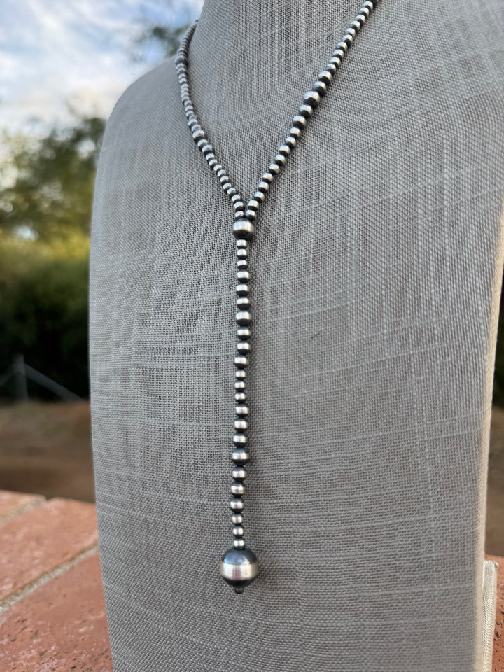 Handcrafted Sterling Silver Pearl 4-12mm Beaded 20” Lariat Necklace