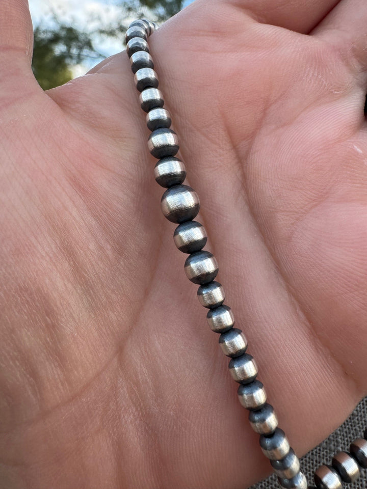 Handcrafted Sterling Silver Pearl 4-12mm Beaded 20” Lariat Necklace