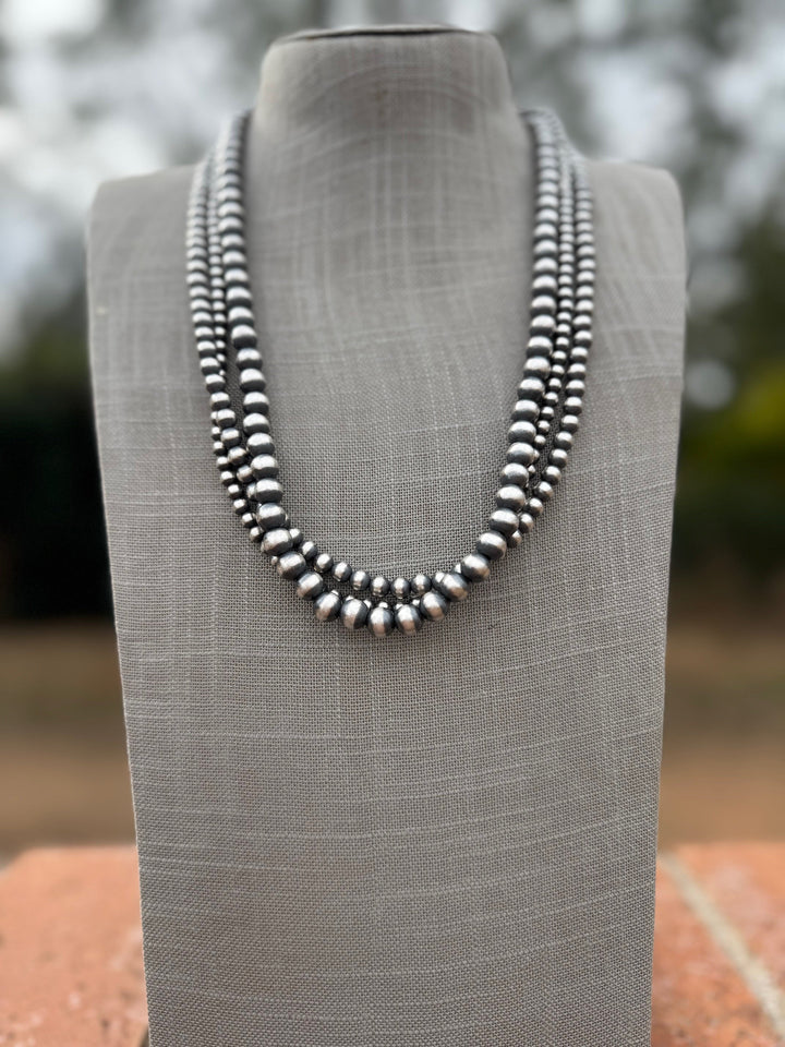 Handcrafted 3 Strand Sterling Silver Pearl 5-12mm Beaded Necklace