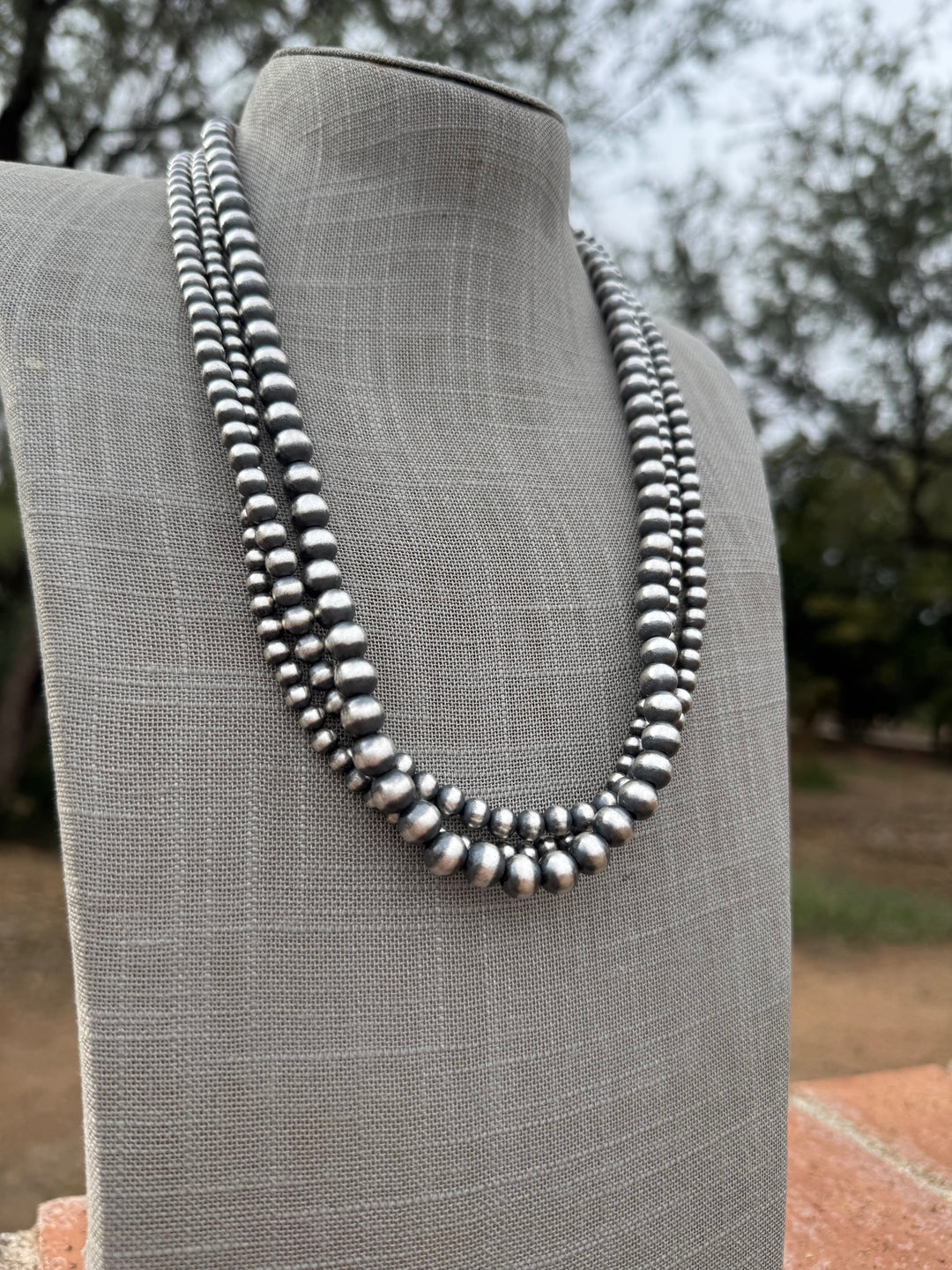 Handcrafted 3 Strand Sterling Silver Pearl 5-12mm Beaded Necklace