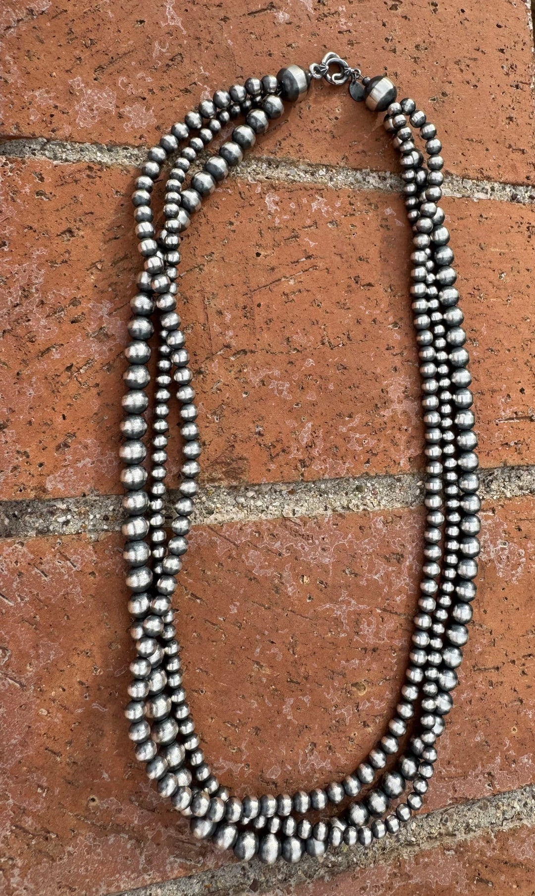 Handcrafted 3 Strand Sterling Silver Pearl 5-12mm Beaded Necklace