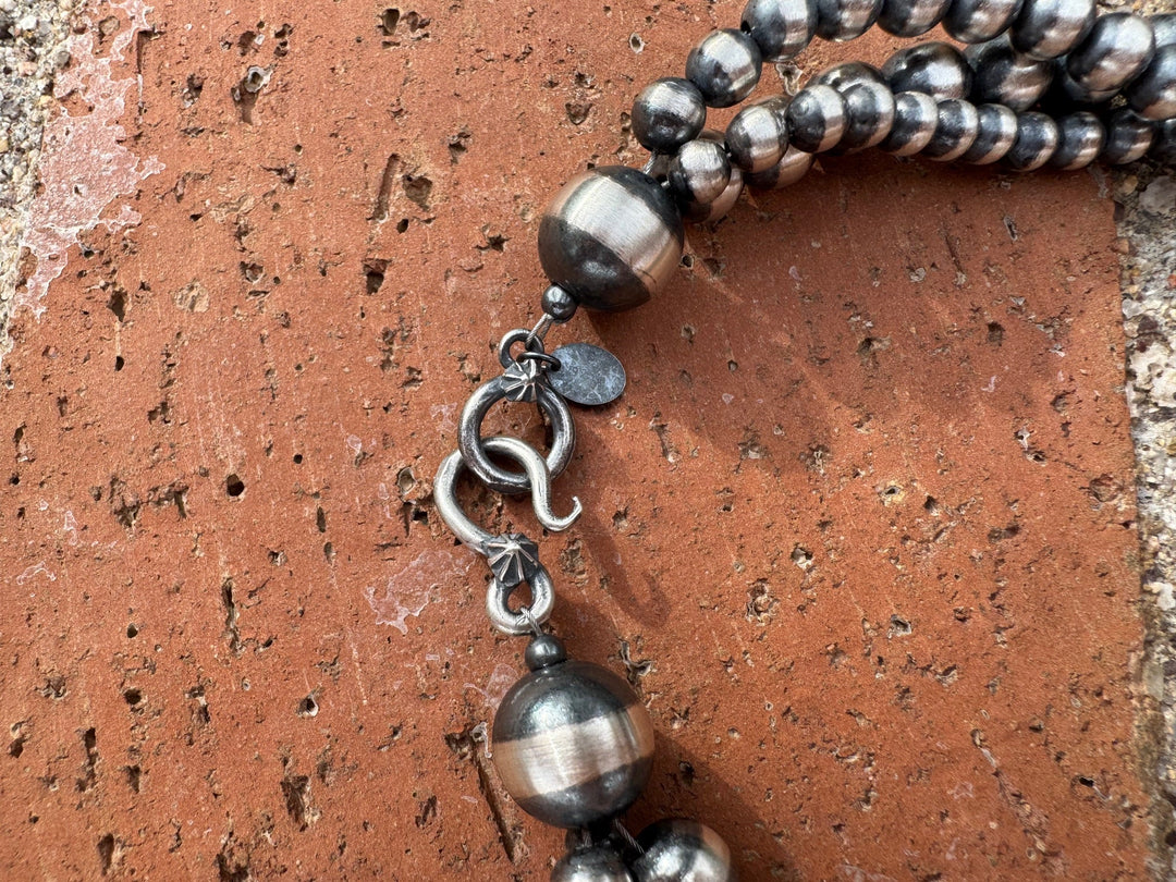 Handcrafted 3 Strand Sterling Silver Pearl 5-12mm Beaded Necklace