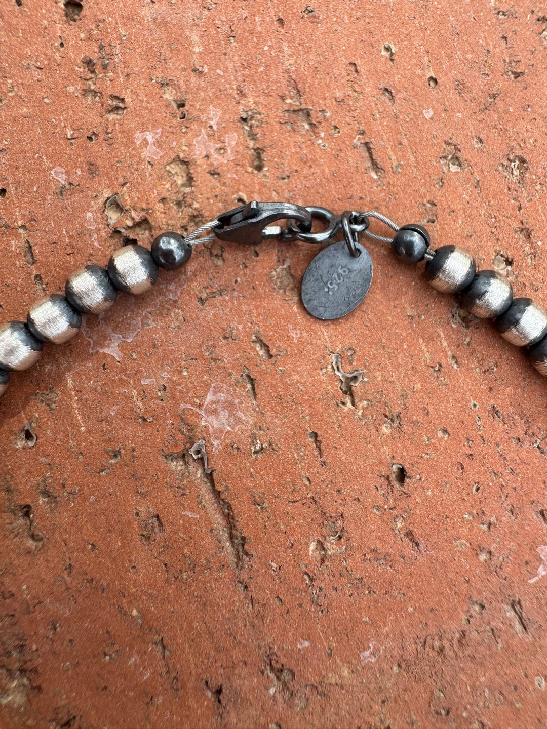 Handcrafted Orange Spiny & Sterling Silver 4mm Beaded 7.5” Bracelet