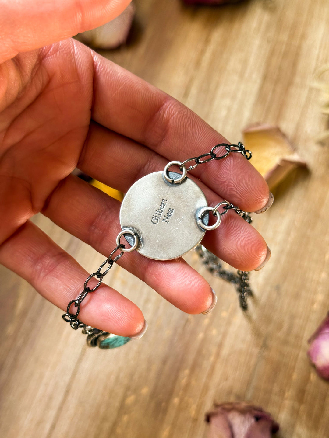 Sterling Silver Buffalo Coin & Kingman Turquoise 18” Lariat Necklace by Gilbert Nez