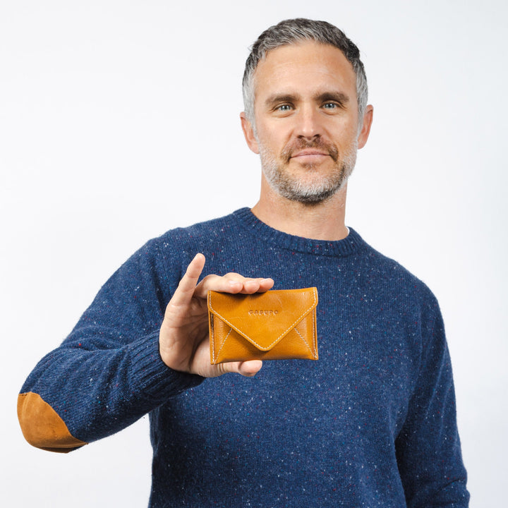 Leather Mini Envelope Wallet with RFID Protection - Natural