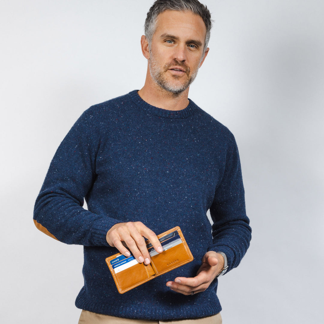 Large Leather Billfold Wallet with RFID protection - Natural