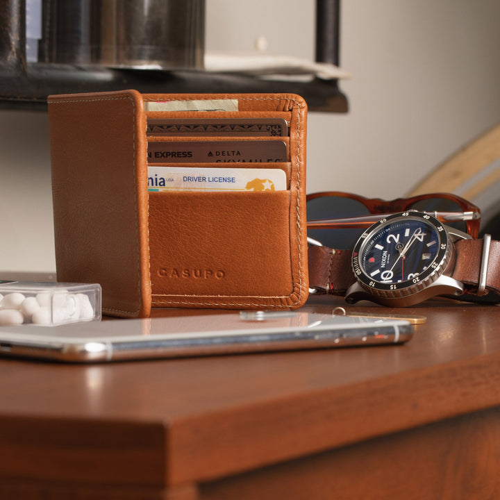 Large Leather Billfold Wallet with RFID protection - Natural