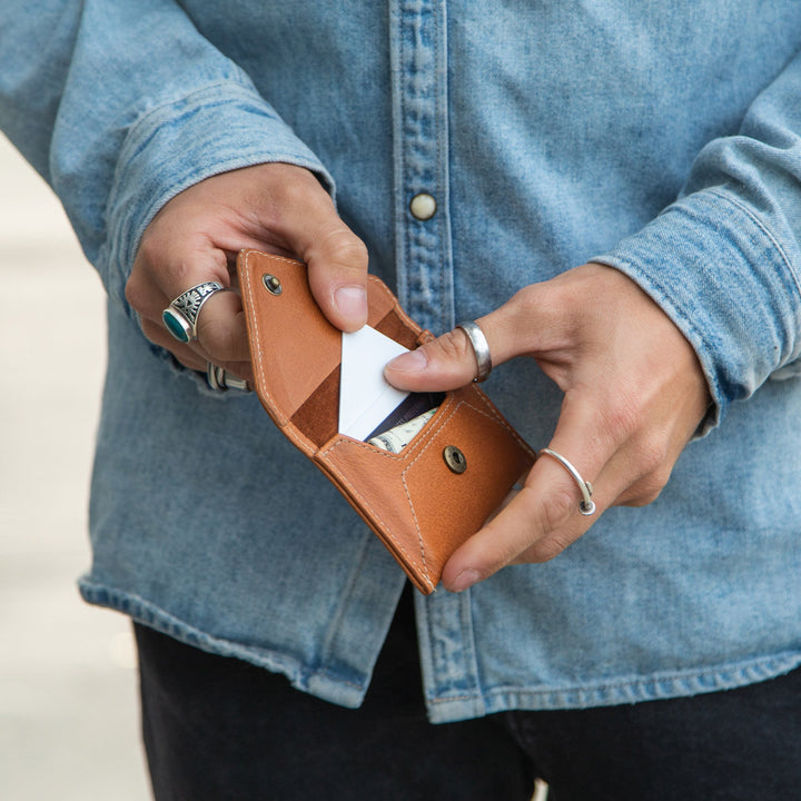 Leather Mini Envelope Wallet with RFID Protection - Natural