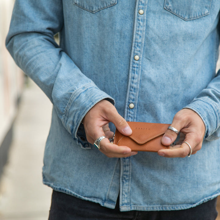 Leather Mini Envelope Wallet with RFID Protection - Natural