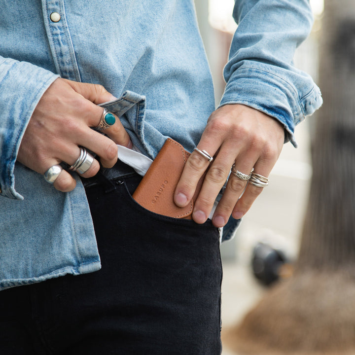 Leather Mini Envelope Wallet with RFID Protection - Natural