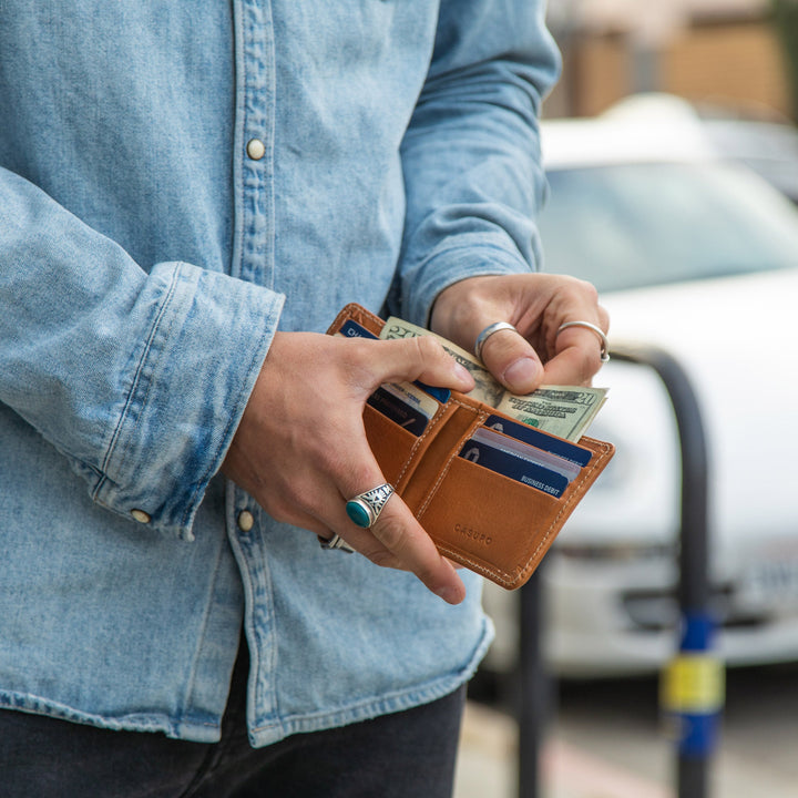 Large Leather Billfold Wallet with RFID protection - Natural