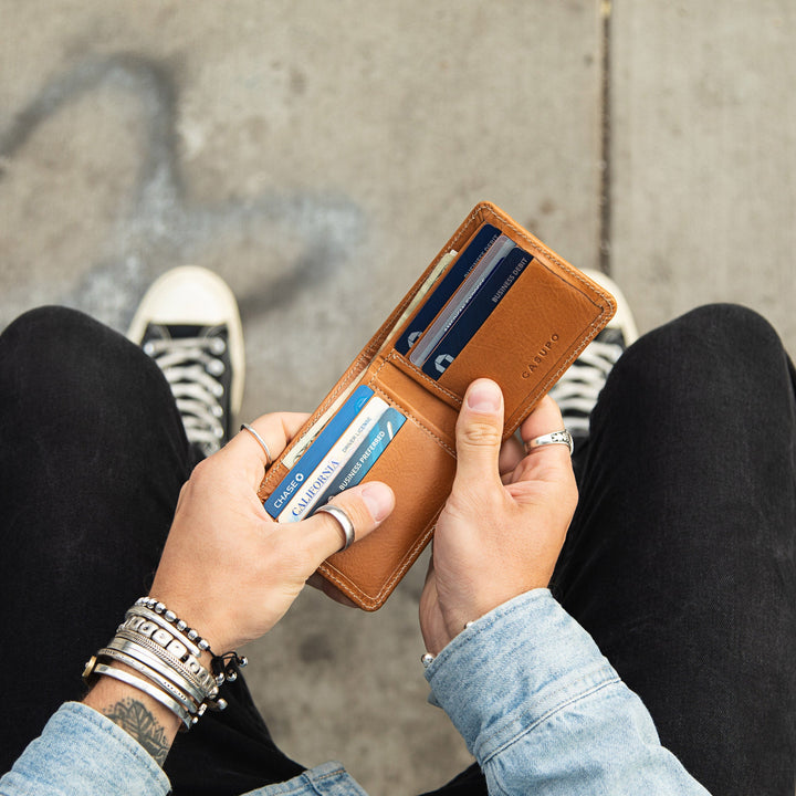 Large Leather Billfold Wallet with RFID protection - Natural