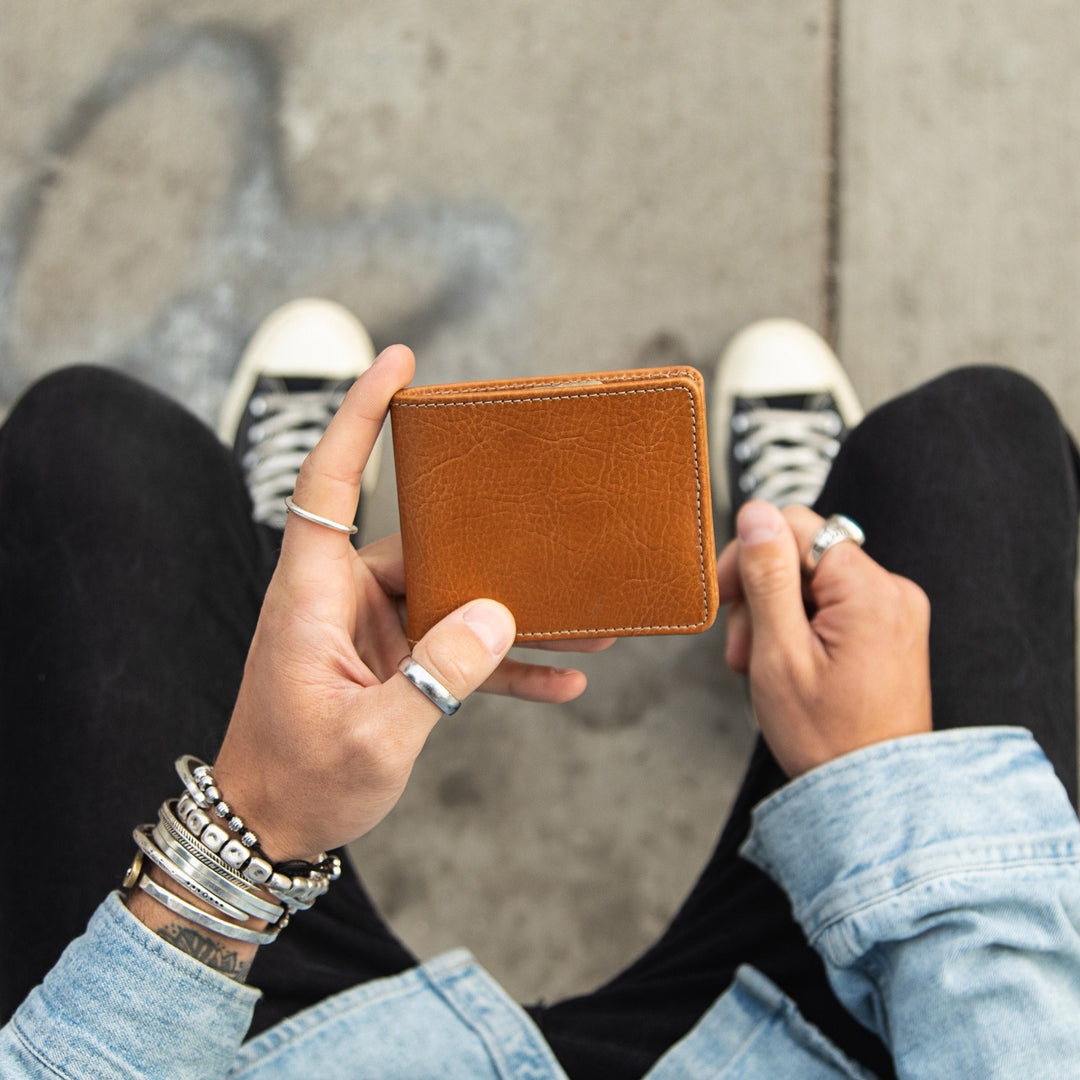 Large Leather Billfold Wallet with RFID protection - Natural