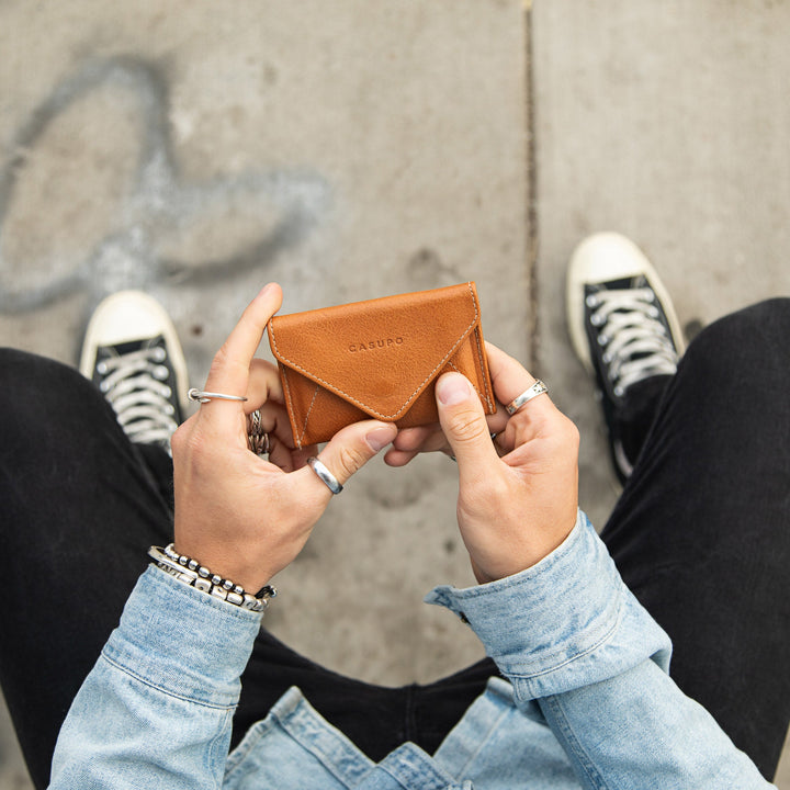Leather Mini Envelope Wallet with RFID Protection - Natural