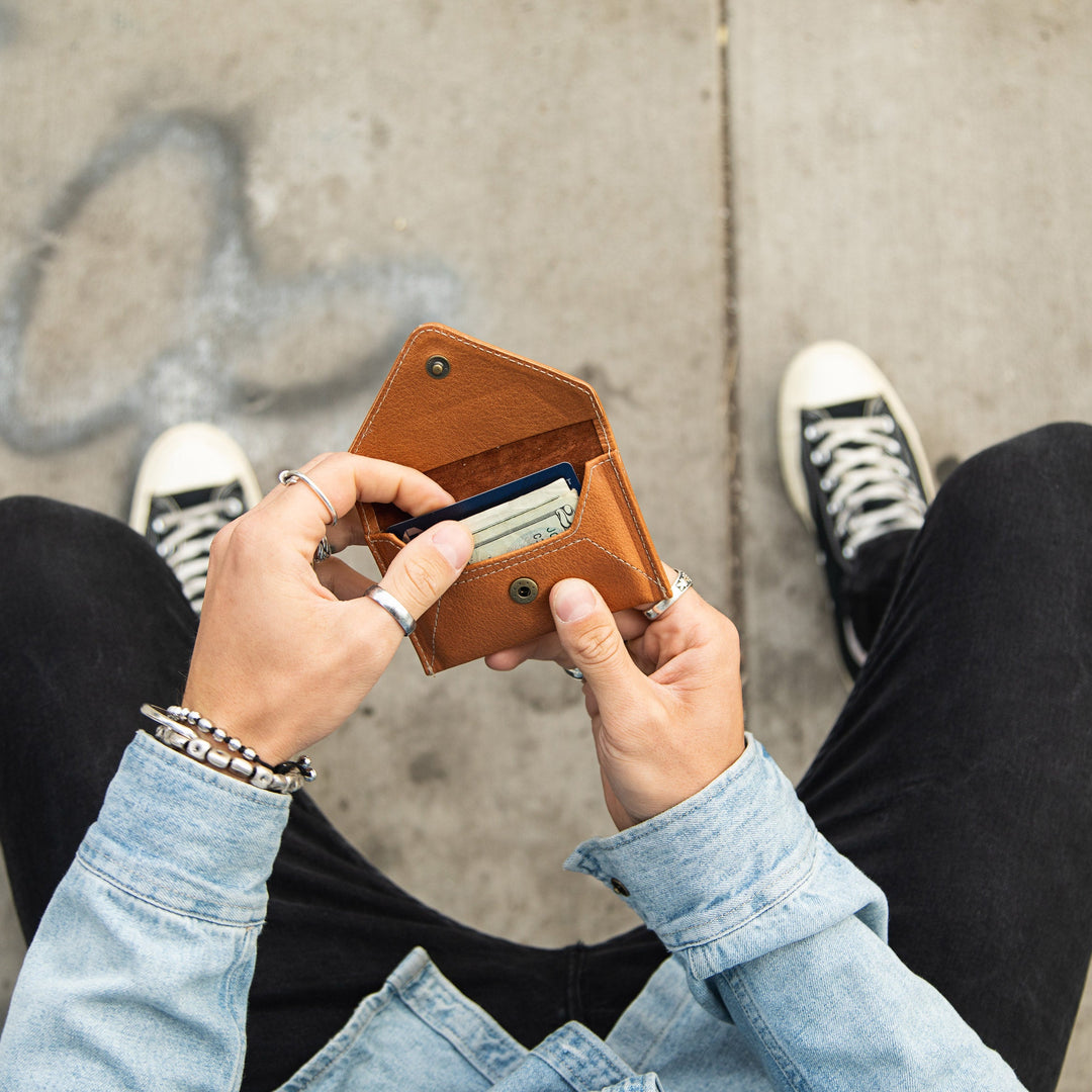 Leather Mini Envelope Wallet with RFID Protection - Natural