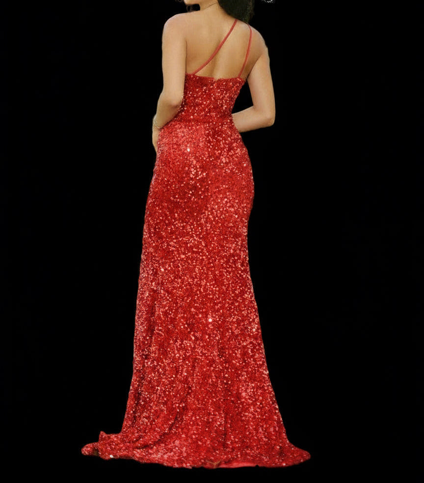 Stardust One Shoulder Sequin Dress -Red