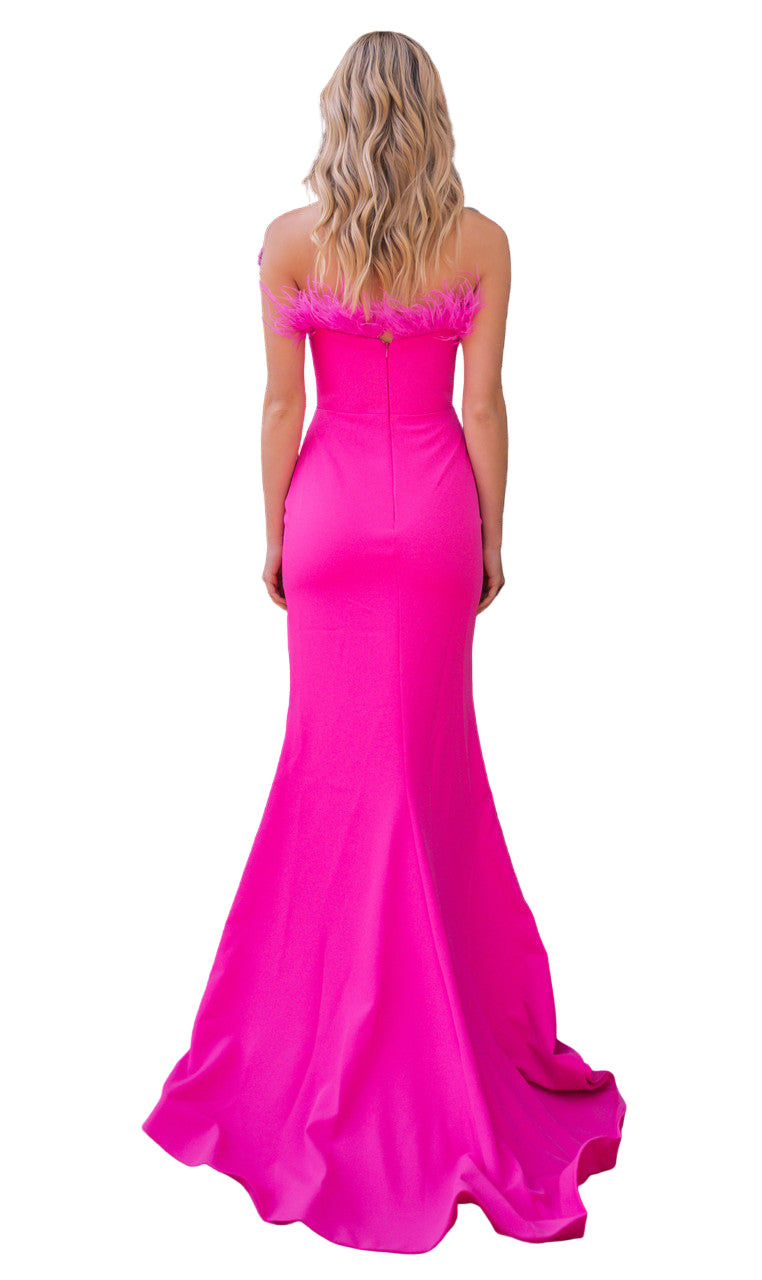 Sochi Hot Pink Feather Trim Dress