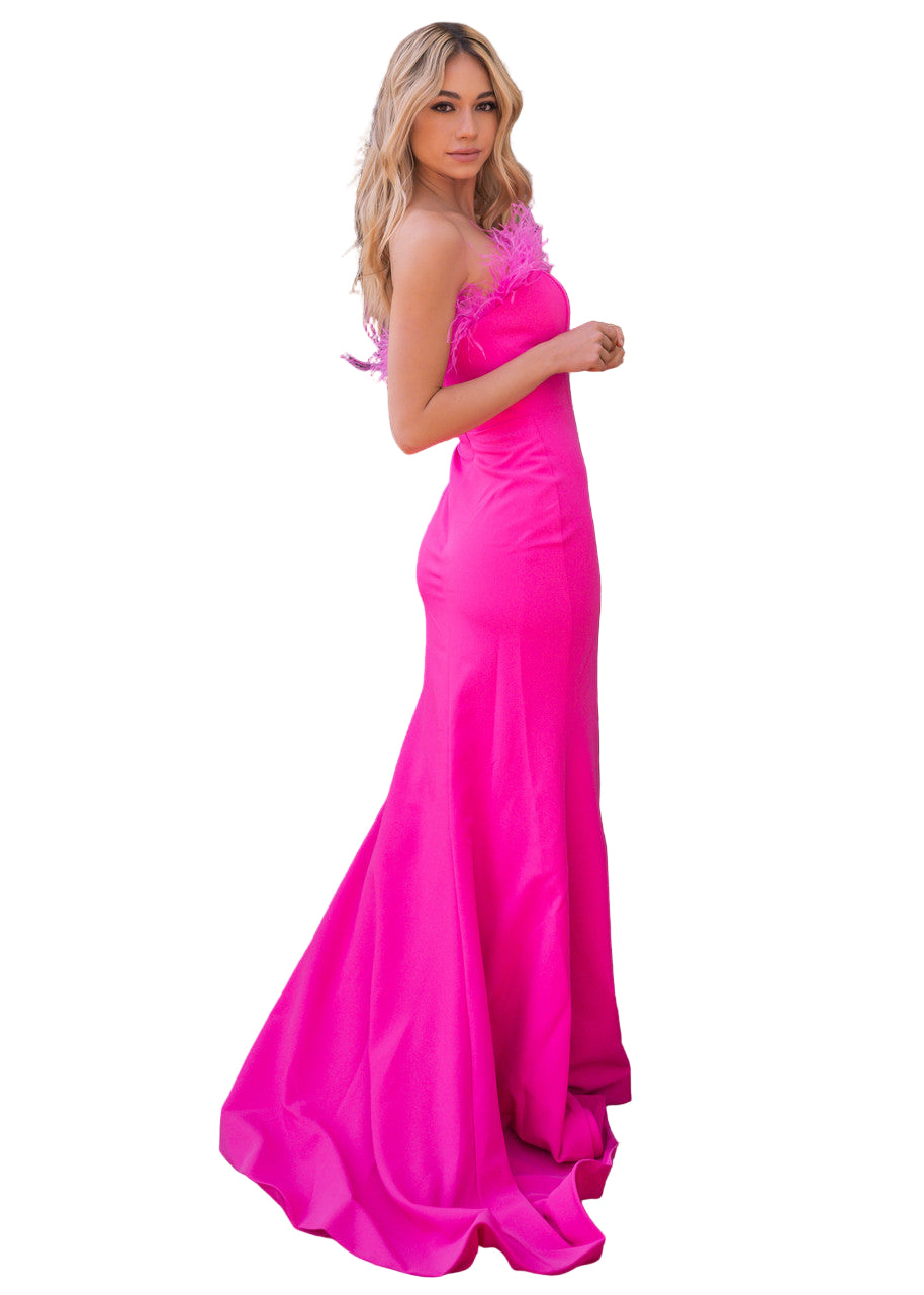 Sochi Hot Pink Feather Trim Dress