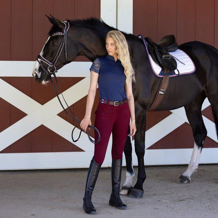 Tara Short Sleeve Lace Competition Show Shirt - Navy