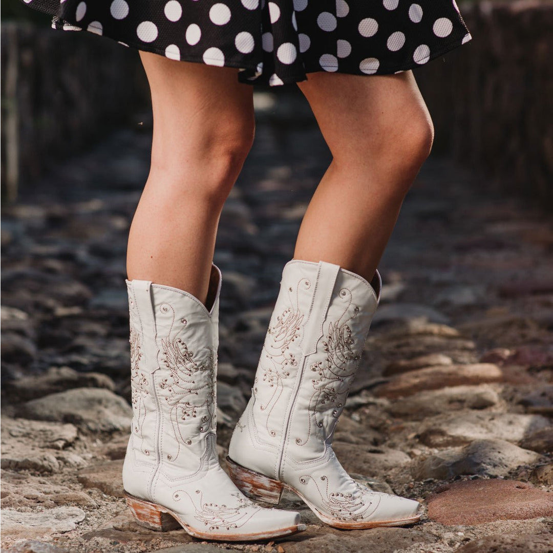 White Rhinestone Wedding Cowgirl Boots