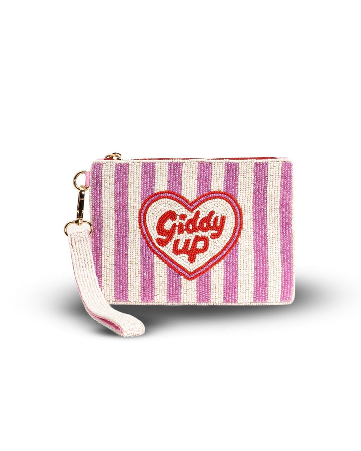 Giddy Up Heart Medium Beaded Pouch Tucker Tweed Equestrian