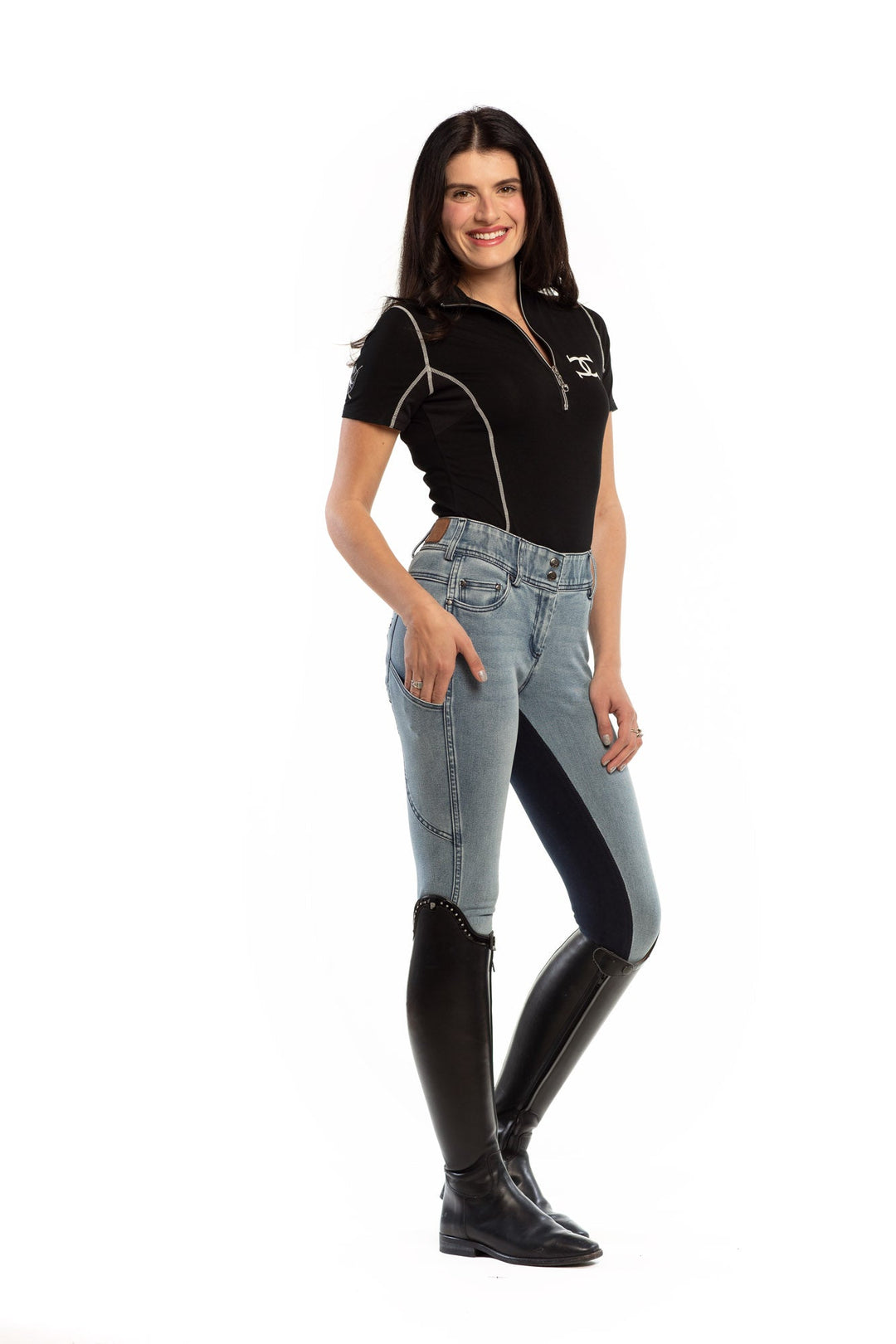 Goode Rider Equestrian Jean - Full Seat with Cell Phone Pocket | 4-way stretch - Faded Blue