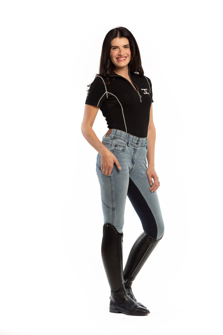 Goode Rider Equestrian Jean - Full Seat with Cell Phone Pocket | 4-way stretch - Faded Blue