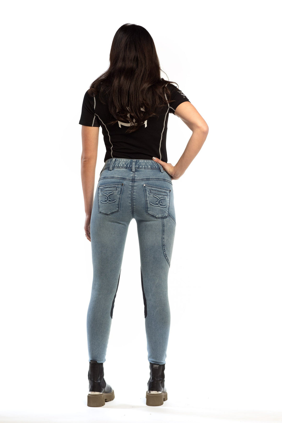 Goode Rider Equestrian Jean - Knee Patch with Cell Phone Pocket - Faded Blue