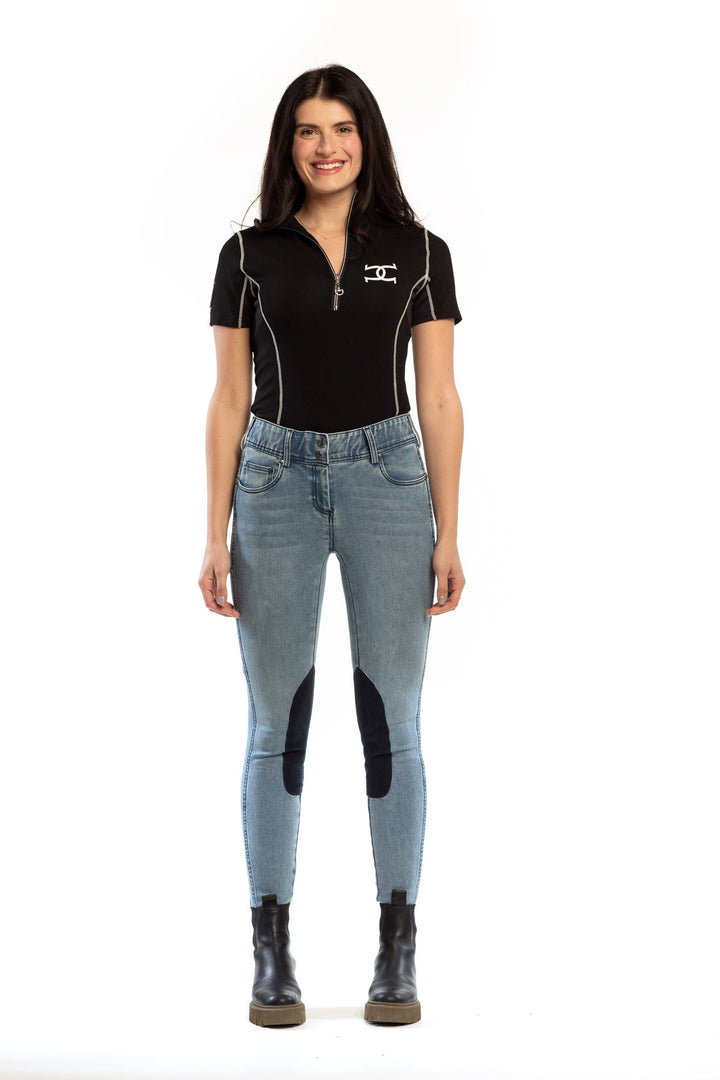 Goode Rider Equestrian Jean - Knee Patch with Cell Phone Pocket - Faded Blue