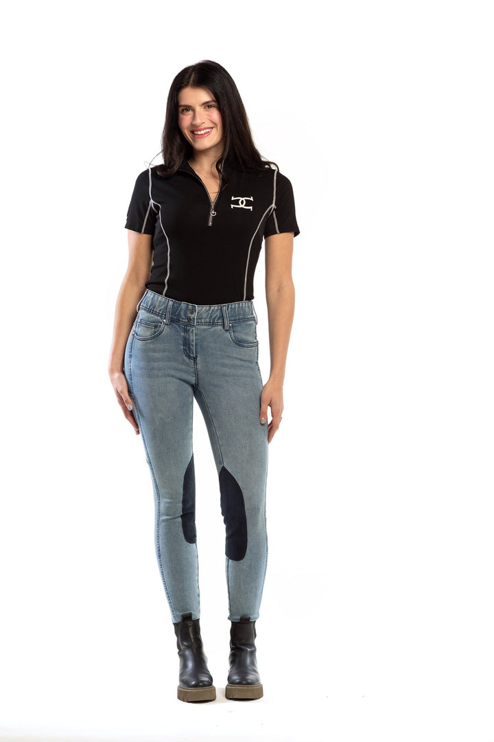 Goode Rider Equestrian Jean - Knee Patch with Cell Phone Pocket - Faded Blue