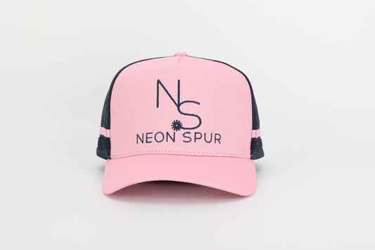 Neon Spur Logo Pink & Navy Stripe Trucker Hat