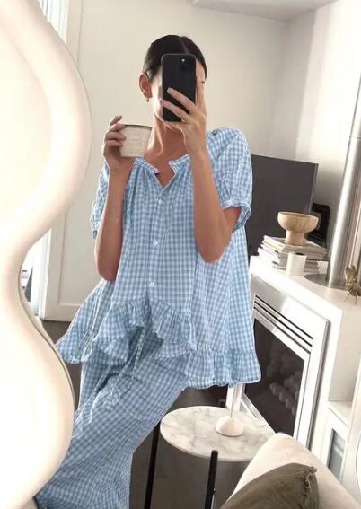 Blue Belle Gingham 2  Piece Lounge Set