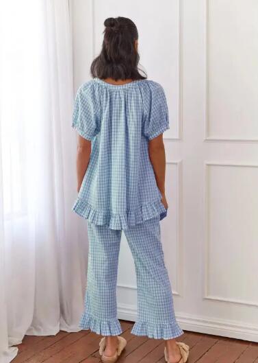 Blue Belle Gingham 2  Piece Lounge Set