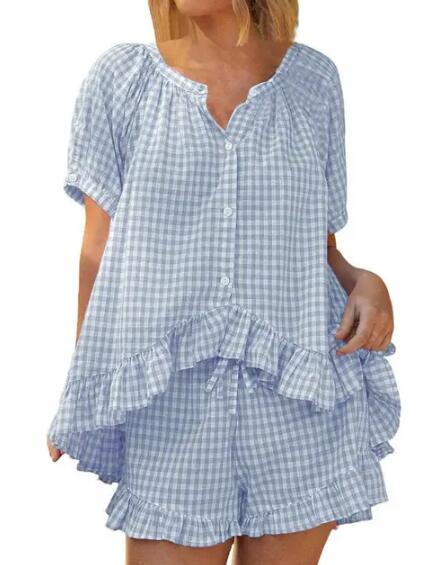 Retro Gingham Ruffle Pajama Short Set Miss Sparkling