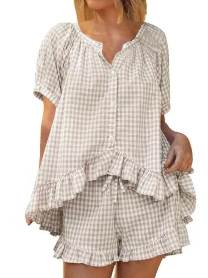 Retro Gingham Ruffle Pajama Short Set Miss Sparkling
