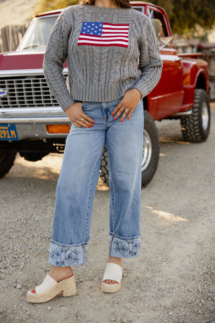 RQ Rowdy Rose Wide Leg Cuff Jeans Rodeo Quincy