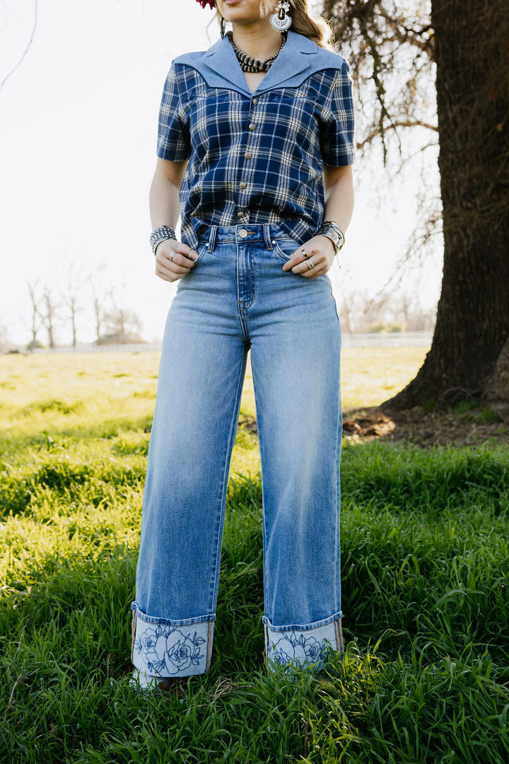 RQ Rowdy Rose Wide Leg Cuff Jeans Rodeo Quincy
