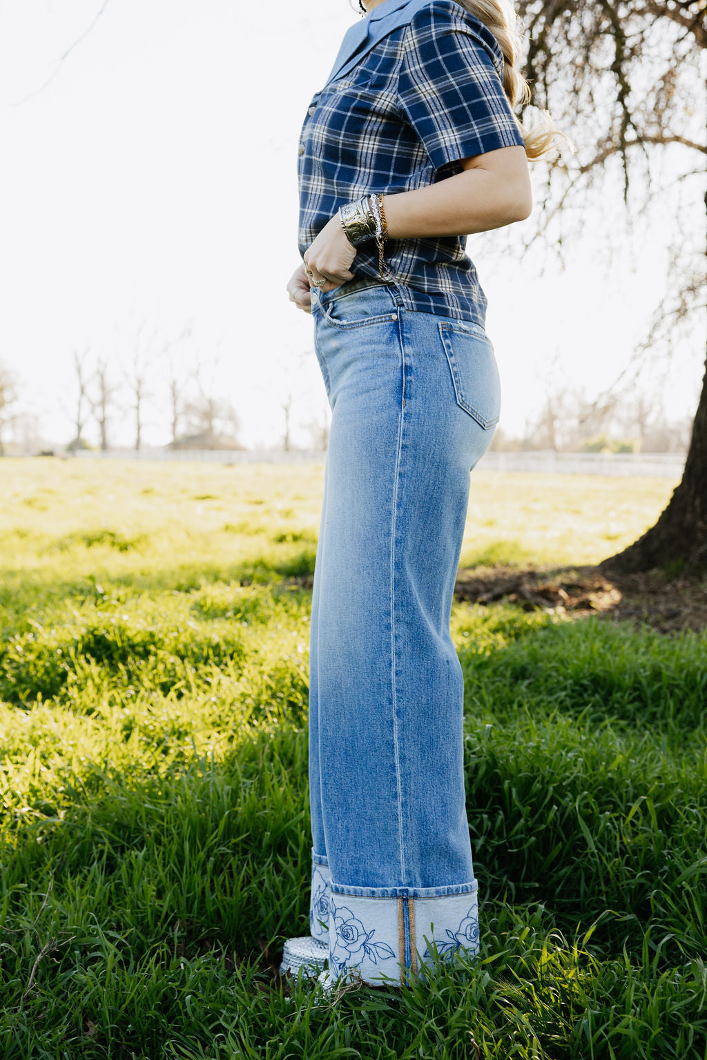 RQ Rowdy Rose Wide Leg Cuff Jeans Rodeo Quincy